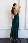 Green Satin Halter Neck Maxi Dress