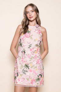Pink Embroidered Floral Mini Dress - Kendry Collection Boutique