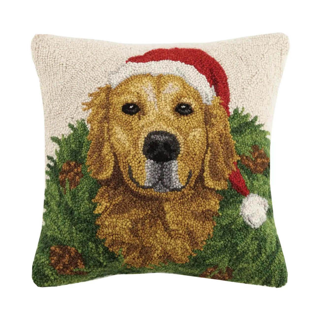 Ivory Golden Retriever Dog Christmas Needle Point Pillow