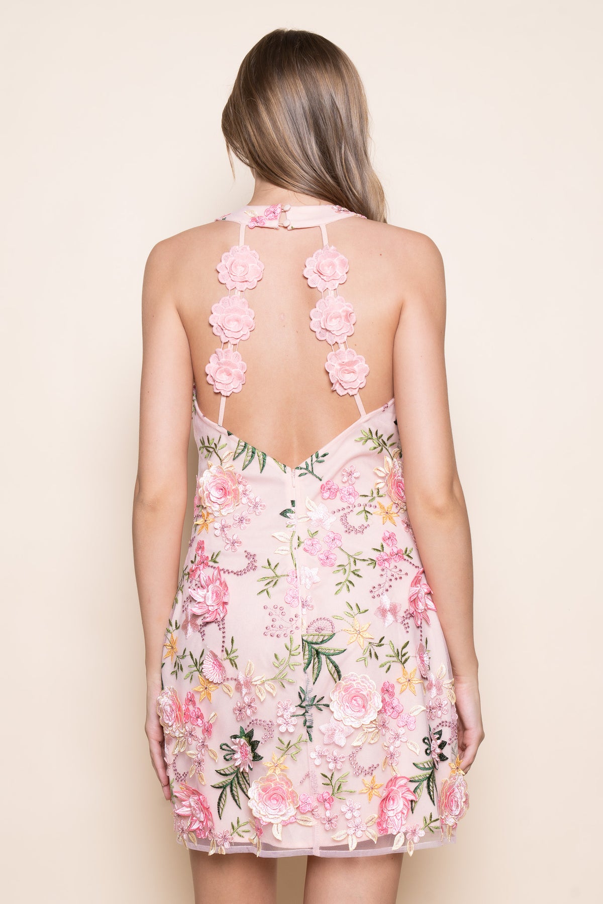 Pink Embroidered Floral Mini Dress - Kendry Collection Boutique