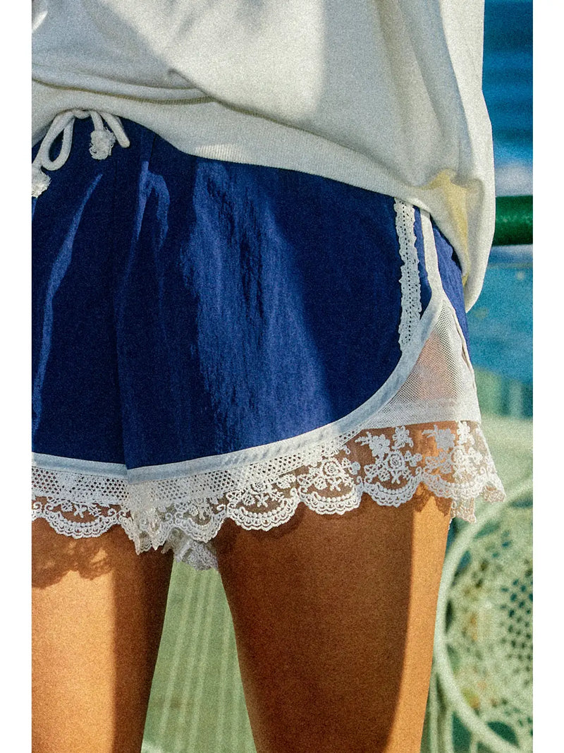 Casual Lace-Trim Contrast Shorts | Fall Transition Athleisure