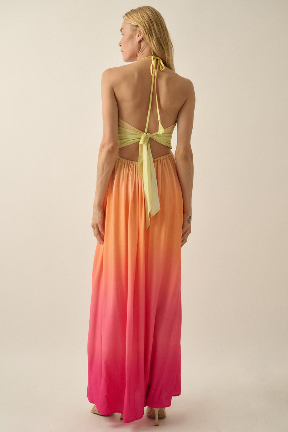 strapless open back dress Orange Ombre Strappy Lace Detail Bodycon Mini Dress | Mini Dresses main image 1