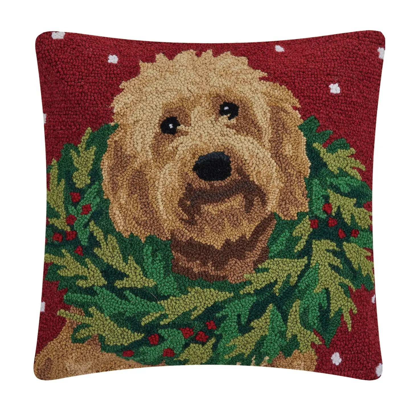 Golden Doodle Dog Christmas Needle Point Pillow