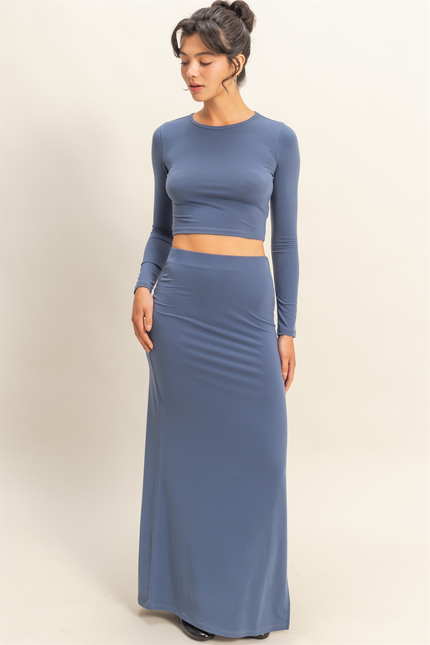 Blue Crop Top and Maxi Skirt Set