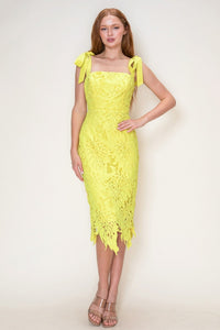 Palm Leaf Embroidered Tie Strap Midi Dress