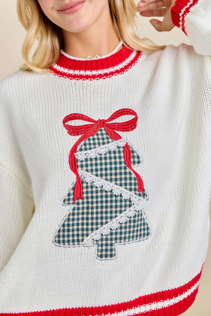 Plaid Christmas Tree Patch Sweater