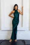 Green Satin Halter Neck Maxi Dress