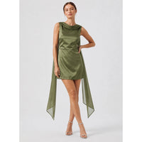 Draped Cowl Neck Mini Dress - Green