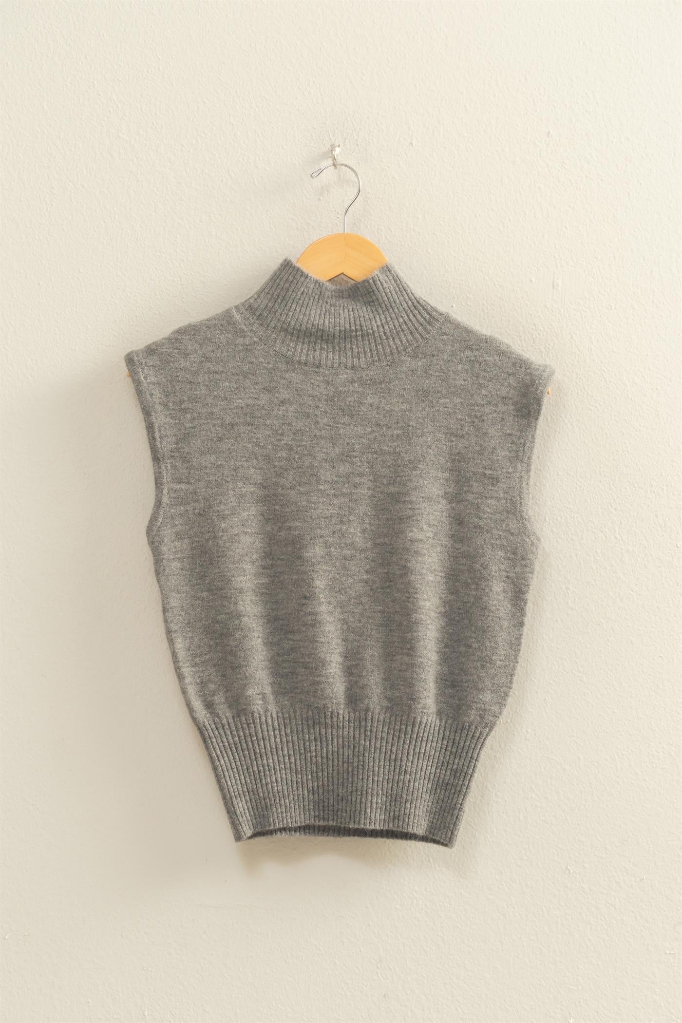 Grey Mock Neck Sleeveless Sweater