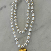 Gold Puffy Heart Pendant Pearl Necklace