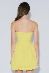 Strapless Mini Dress With Side Pleats - yellow