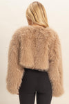 Taupe Cropped Faux Fur Jacket