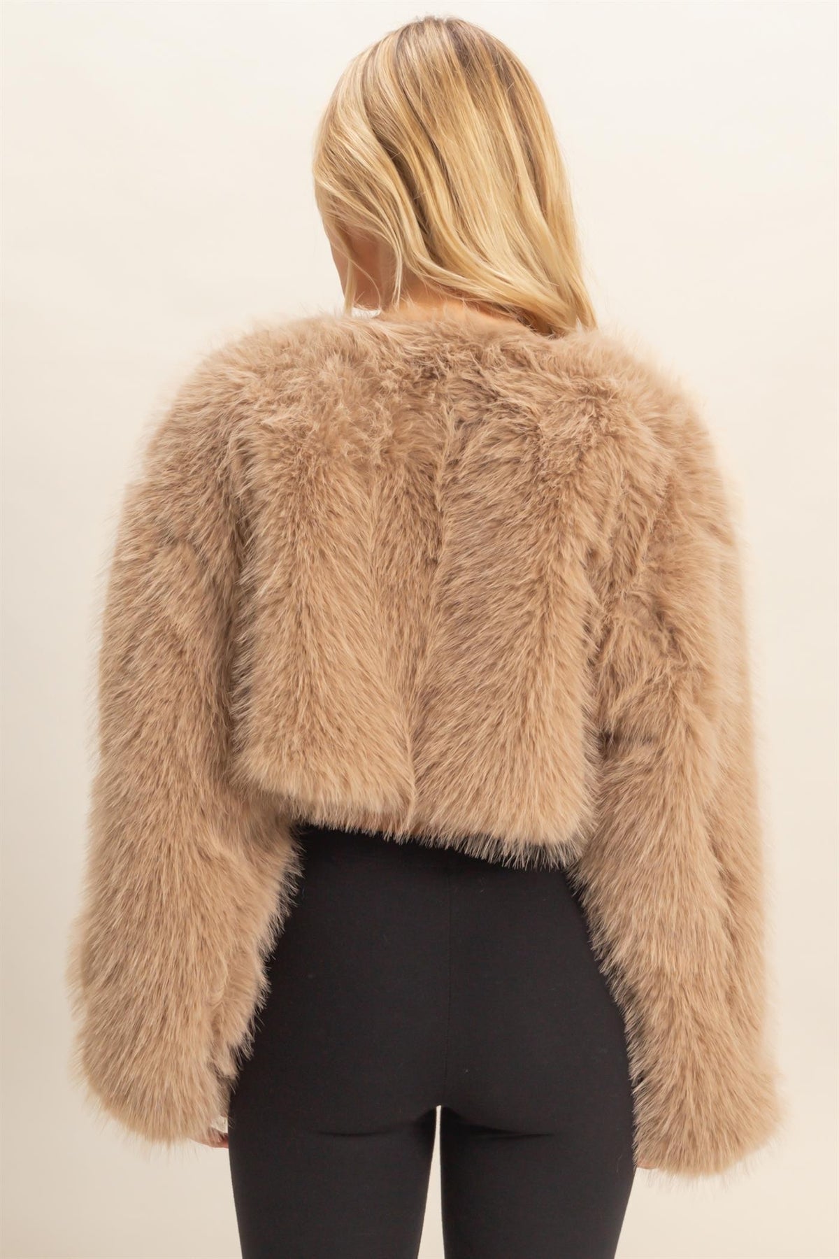 Taupe Cropped Faux Fur Jacket