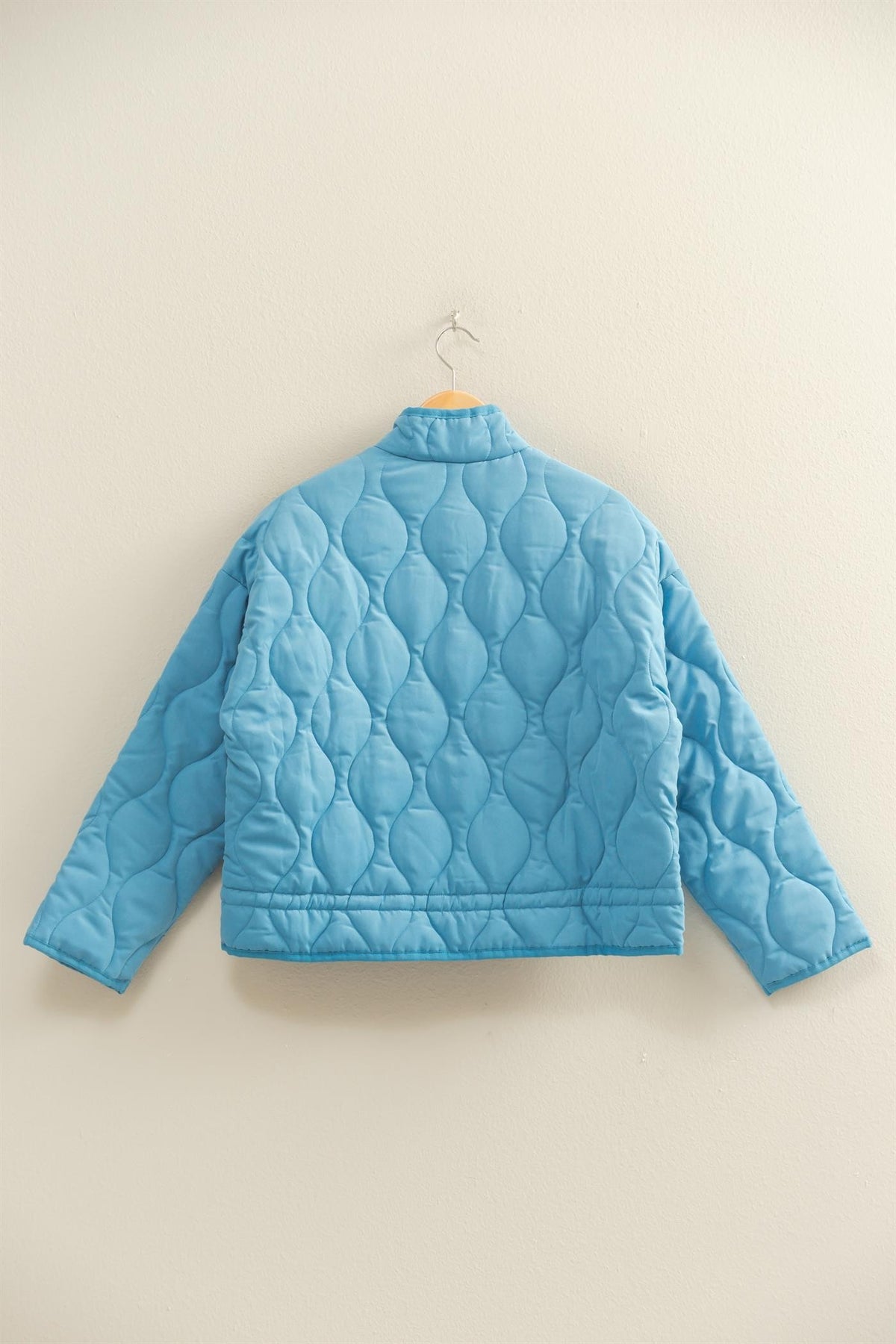 Blue Quilted Jacket With Drawstring Hem