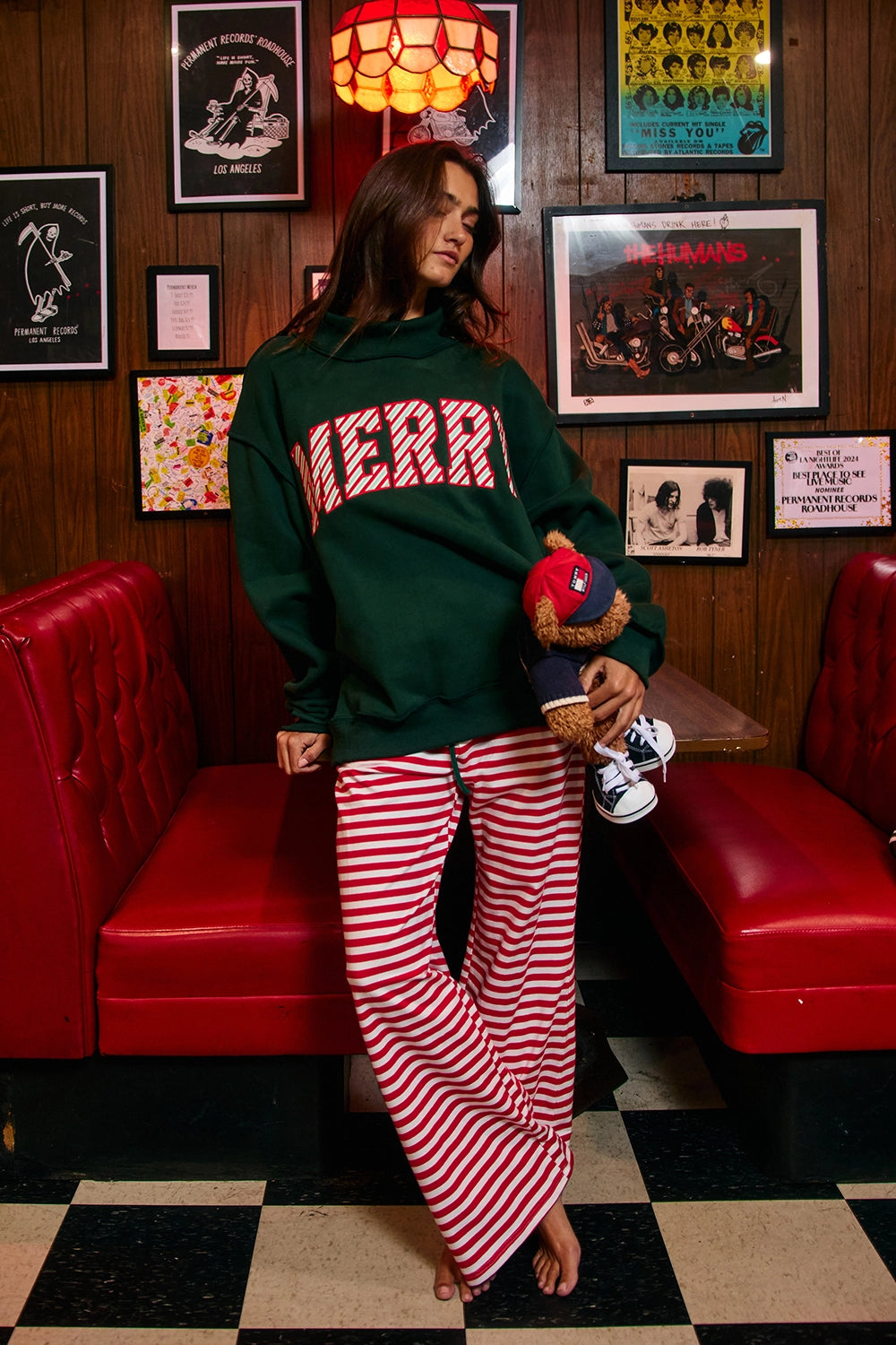 Green Striped Merry Mock Neck Sweatshirt