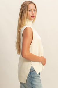 Cream Turtleneck Sleeveless Sweater