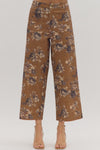 Brown Floral Print Front Pocket Straight Leg Jeans