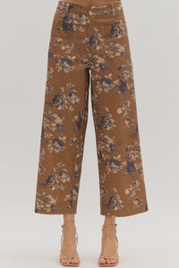 Brown Floral Print Front Pocket Straight Leg Jeans