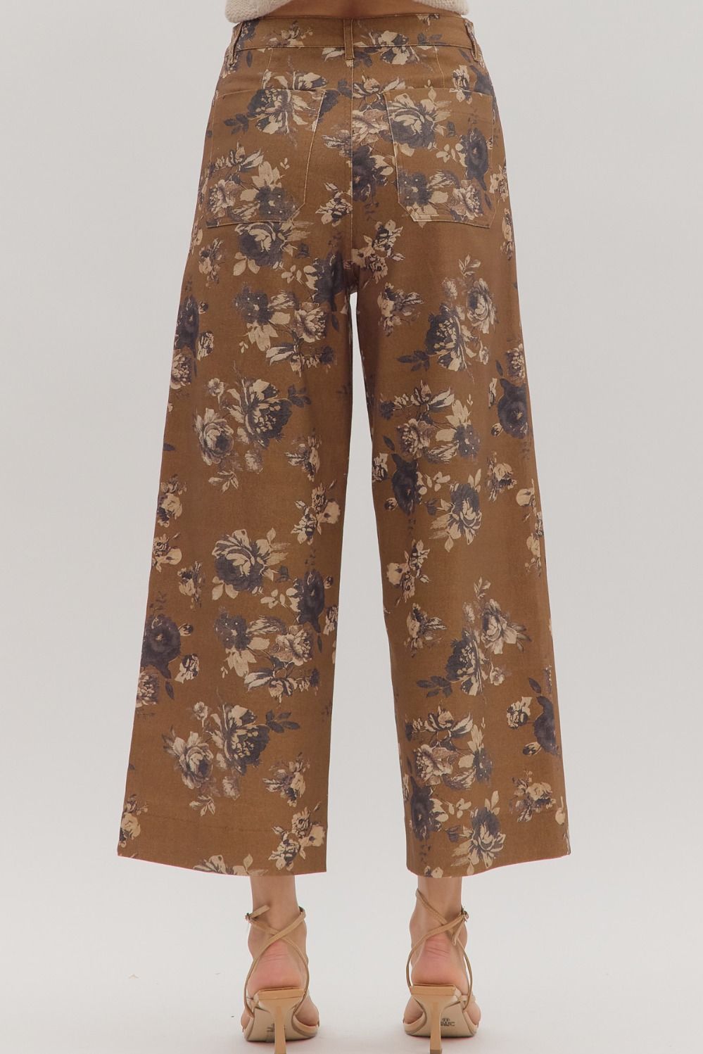 Brown Floral Print Front Pocket Straight Leg Jeans