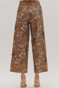 Brown Floral Print Front Pocket Straight Leg Jeans