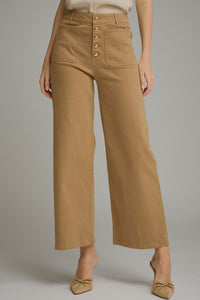 Camel Gold Button Fly Wide Leg Jeans