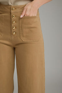 Camel Gold Button Fly Wide Leg Jeans