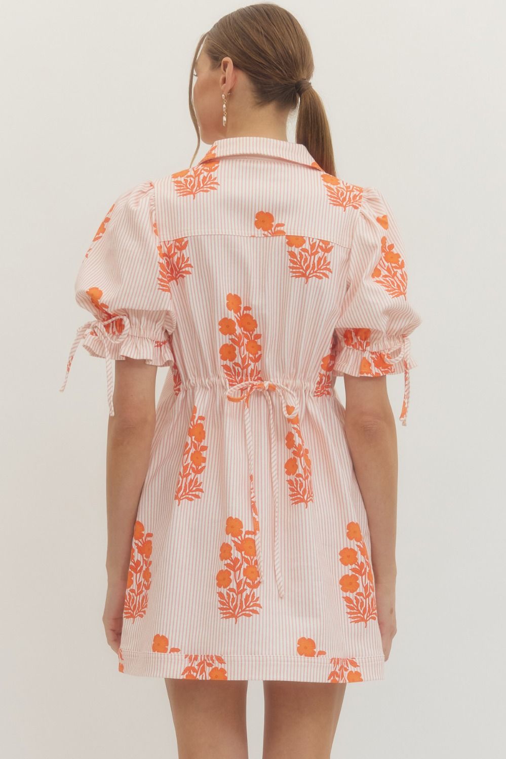 Orange Floral Puff Sleeve Mini Dress