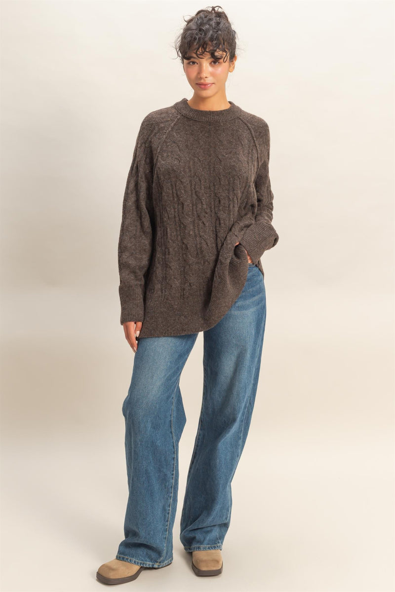 Brown Soft Oversized Cable Knit Sweater