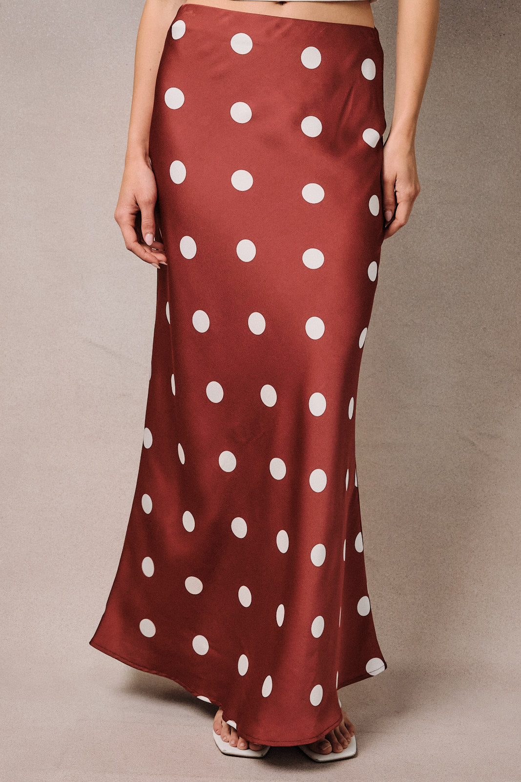 Red Polka Dot Satin Maxi Skirt