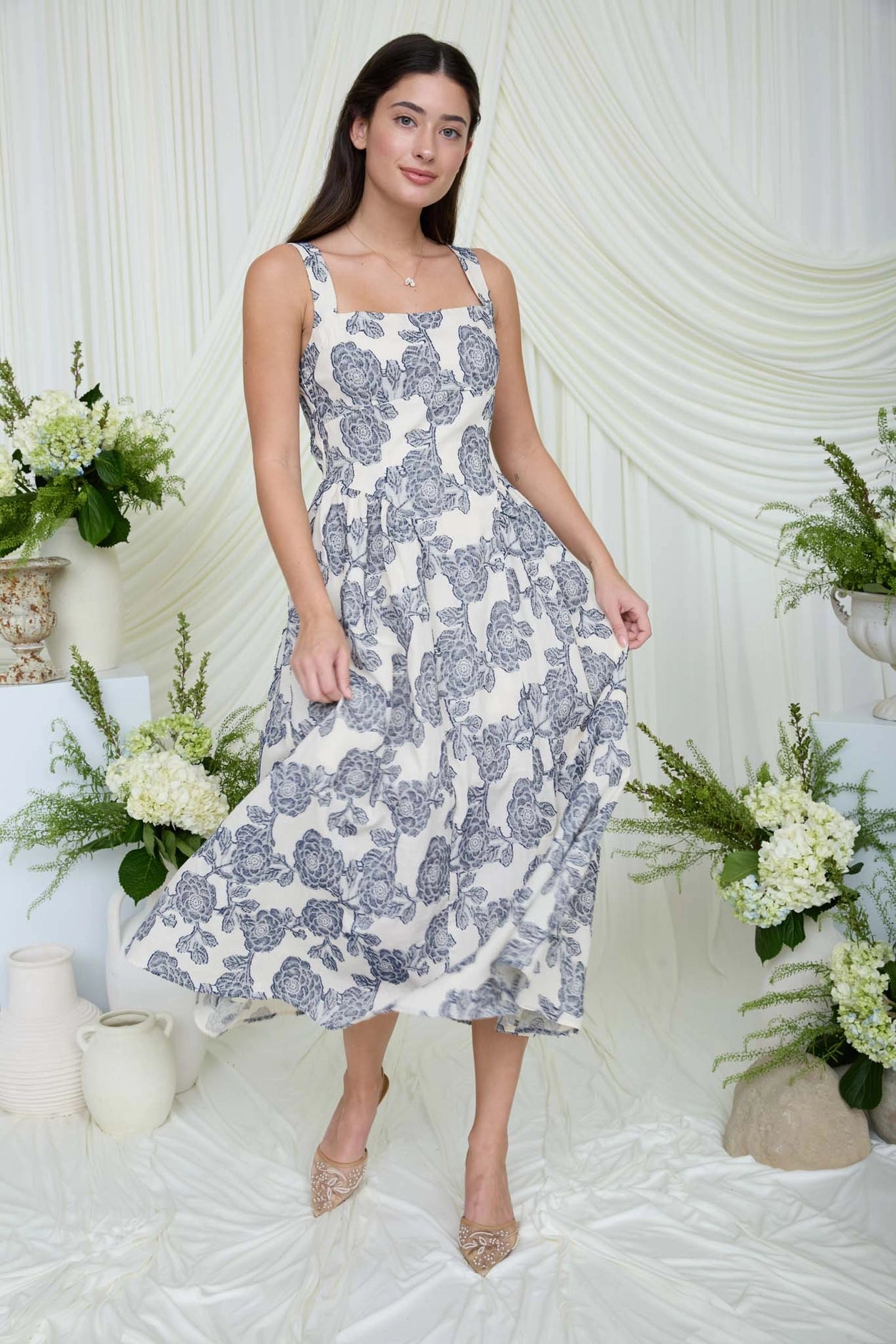 blue jacquard maxi dress Cobalt Blue Bow One-Shoulder Full A-Line Floral Metallic Jacquard Maxi Dress