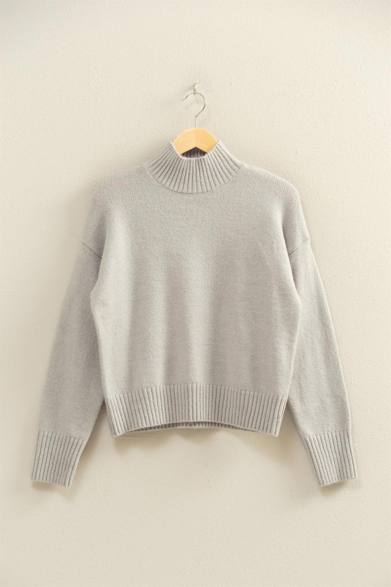 Heather Grey Ribbed Mock Neck Sweater