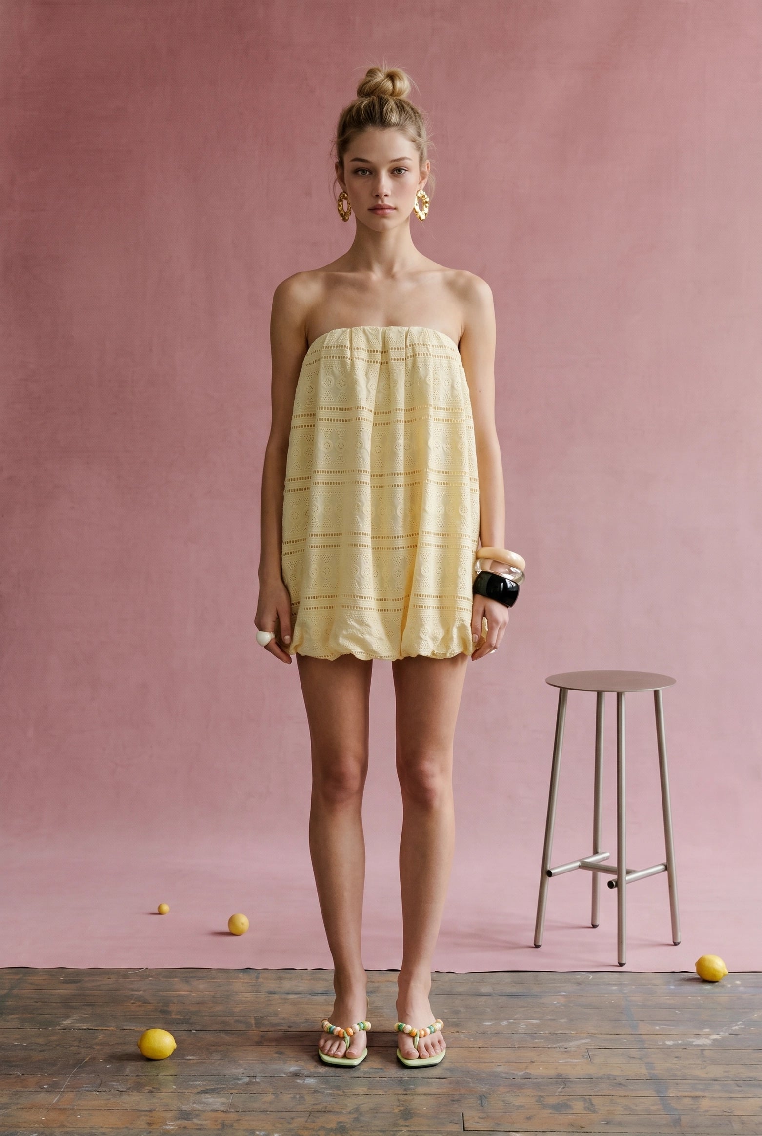 Yellow Embroidered Eyelet Bubble Hem Tube Dress – Kendry Collection Boutique
