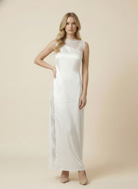 Ivory Satin Maxi Dress with Lace Detail
