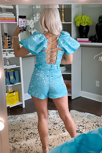 Blue Floral Cross Back Top