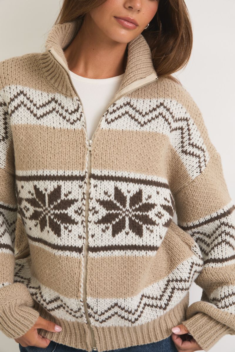Mocha Fair Isle Collard Sweater Jacket