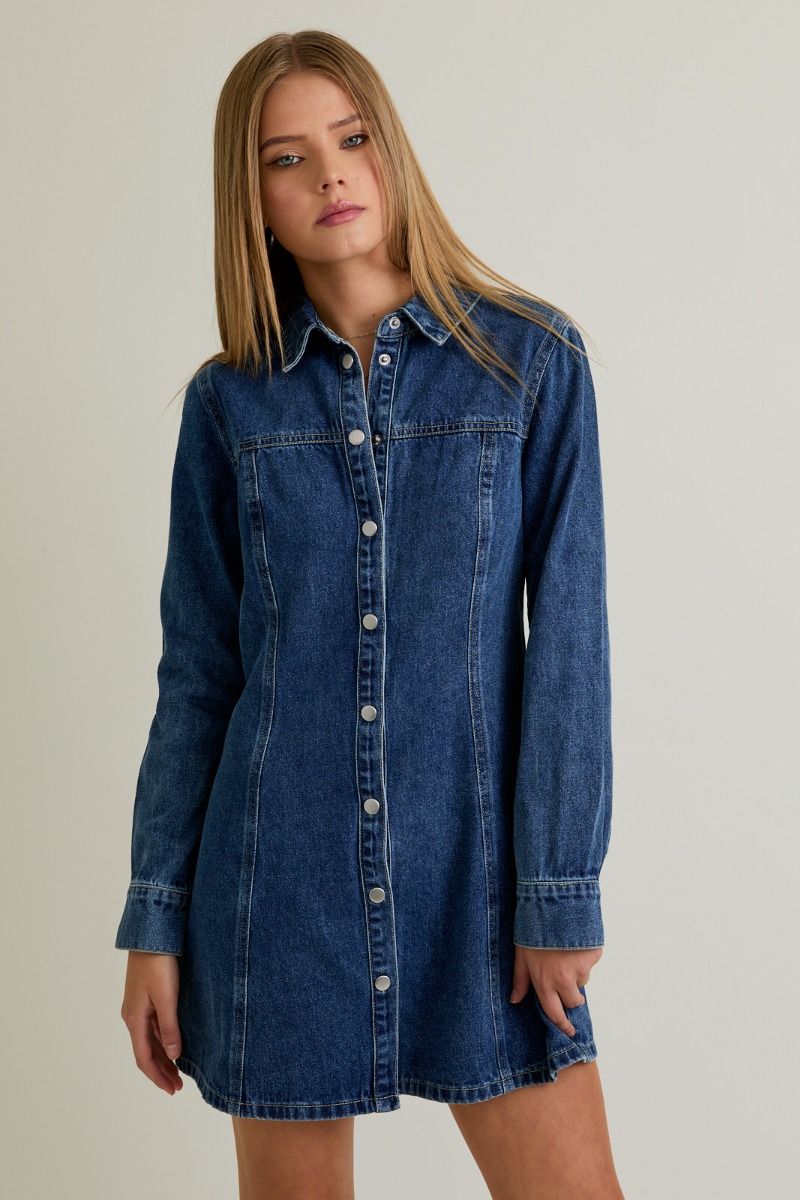 Denim Long Sleeve Button Down Dress