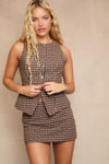 Plaid Button Up Vest and Mini Skirt Set