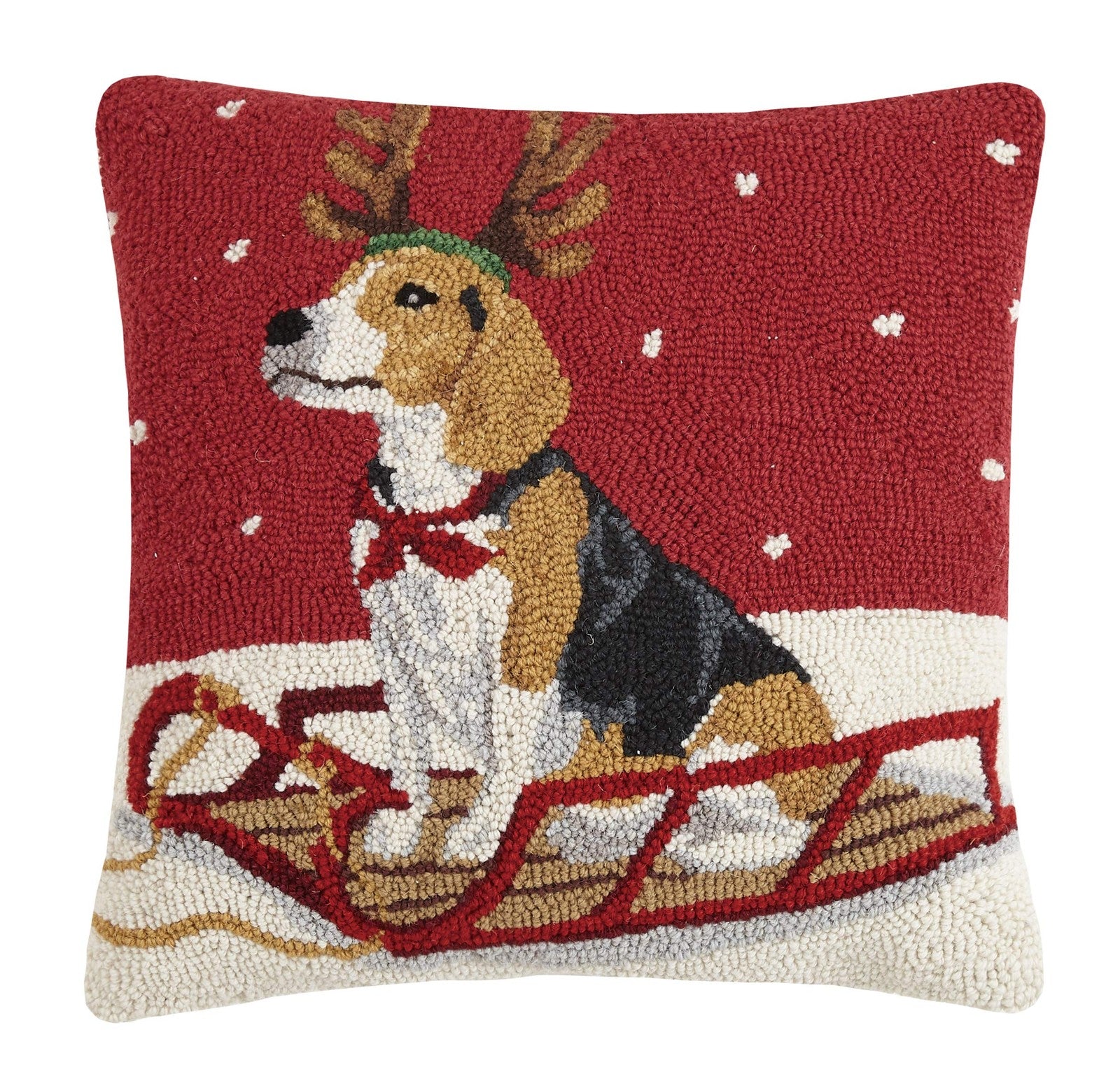 Beagle On A Sleigh Dog Christmas Needle Point Pillow