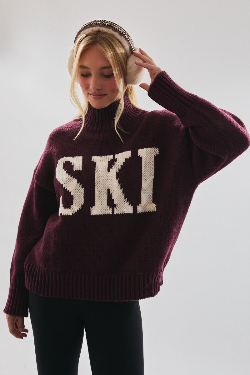 Wine Red Apres Ski Mock Neck Sweater
