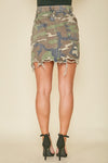 Distressed Camo Elastic Waist Skirt