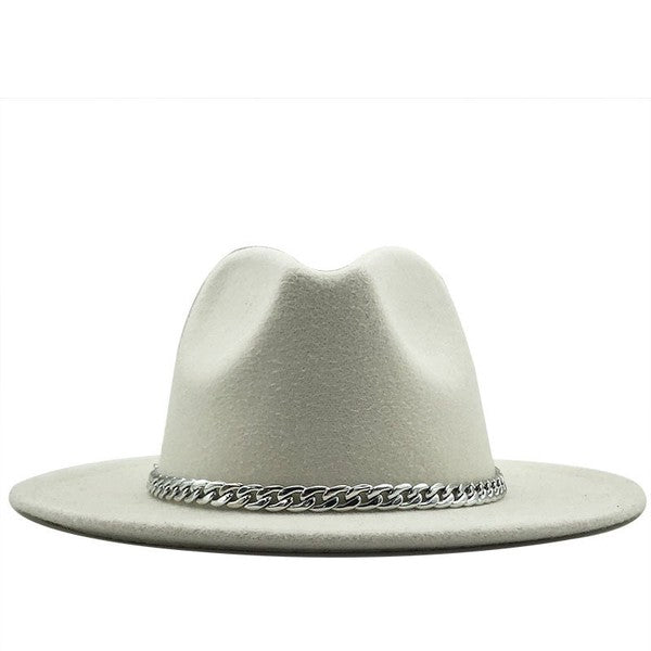 White Panama Hat With Silver Chain Belt