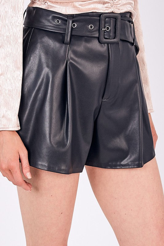 Black High Waisted Faux Leather Shorts