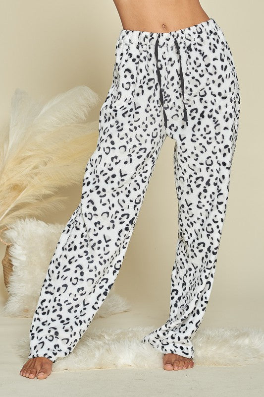 White Leopard Plush Pajama Pants