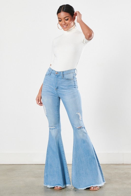Light Wash Distressed Flare Jeans