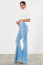 Light Wash Distressed Flare Jeans