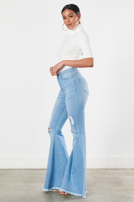 Light Wash Distressed Flare Jeans