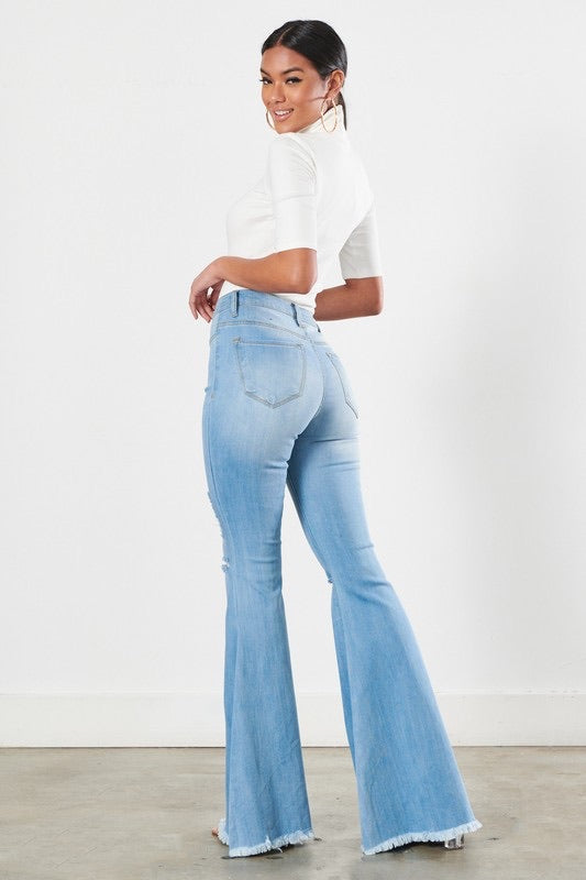 Light Wash Distressed Flare Jeans