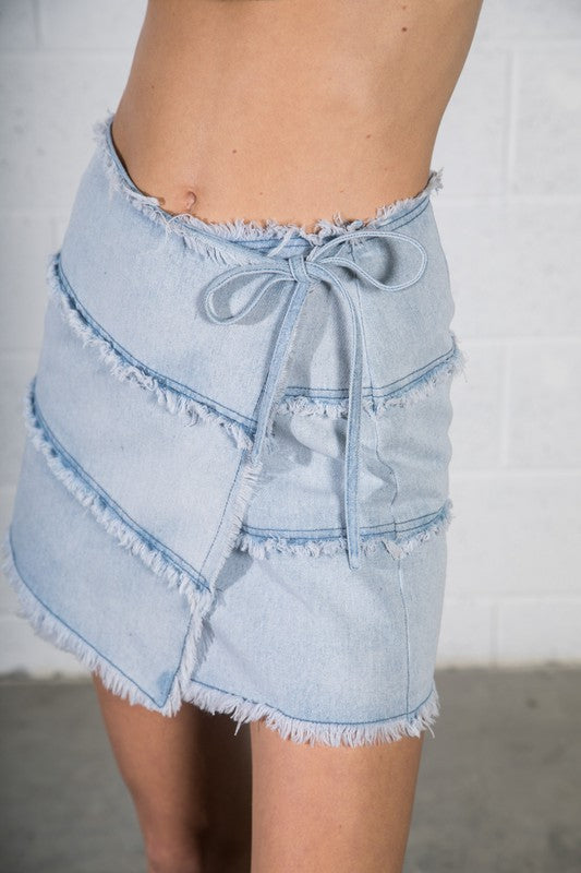 Frayed Detail Denim Mini Skort