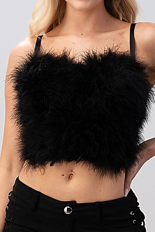 Black Feather Cropped Top