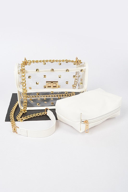 White Studded Clear Crossbody Bag